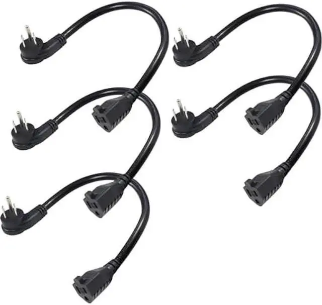 Main image of [5 Pack] Flat Plug Short Power Extension Cord - 8inch Low Profile Flat Plug 3 Prong Grounded Indoor Extension Cord, Rated for 13AMP,16AWG Heavy Duty Black Electrical Extension Cord with Flat Head