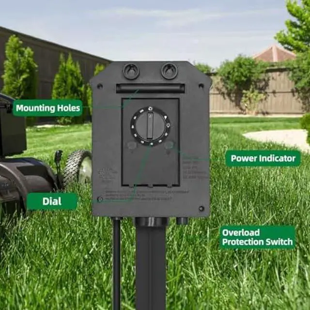 Alt view image 2 of 7 - TiFFCOFiO Outdoor Power Strip Timer, Dusk to Dawn Light Sensor Countdown, 6 Feet Extension Cord Waterproof, 6 Grounded Outlets for Halloween and Christmas Decorations, ETL Listed (6 FT)