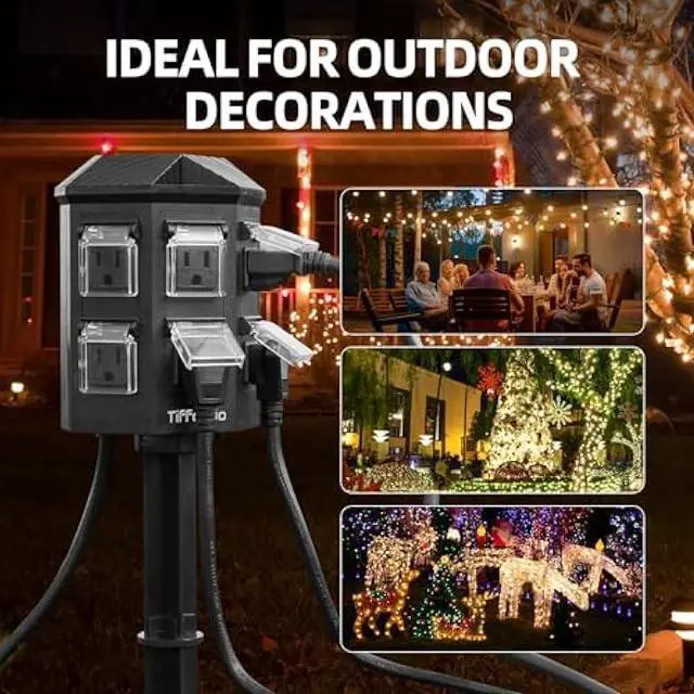 Alt view image 5 of 7 - TiFFCOFiO Outdoor Power Strip Timer, Dusk to Dawn Light Sensor Countdown, 6 Feet Extension Cord Waterproof, 6 Grounded Outlets for Halloween and Christmas Decorations, ETL Listed (6 FT)