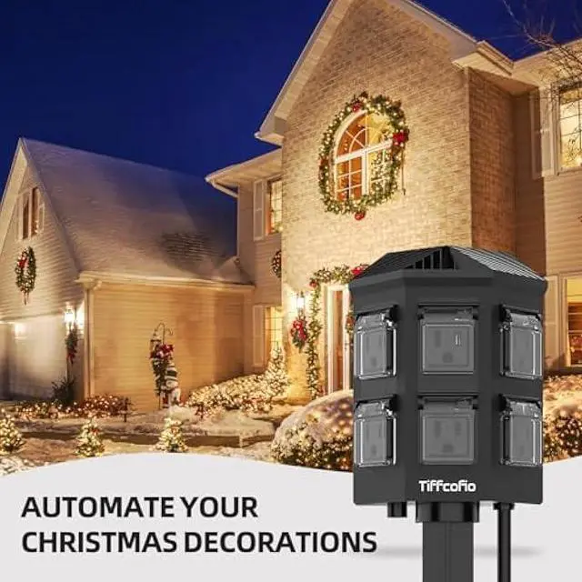 Alt view image 7 of 7 - TiFFCOFiO Outdoor Power Strip Timer, Dusk to Dawn Light Sensor Countdown, 6 Feet Extension Cord Waterproof, 6 Grounded Outlets for Halloween and Christmas Decorations, ETL Listed (6 FT)