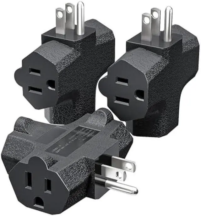 Main image of K KASONIC - 3-Outlet Grounding Adapter, [UL Listed] Plug Extender, Heavy-Duty Grounded Power Tap - 3 Pack (Black)