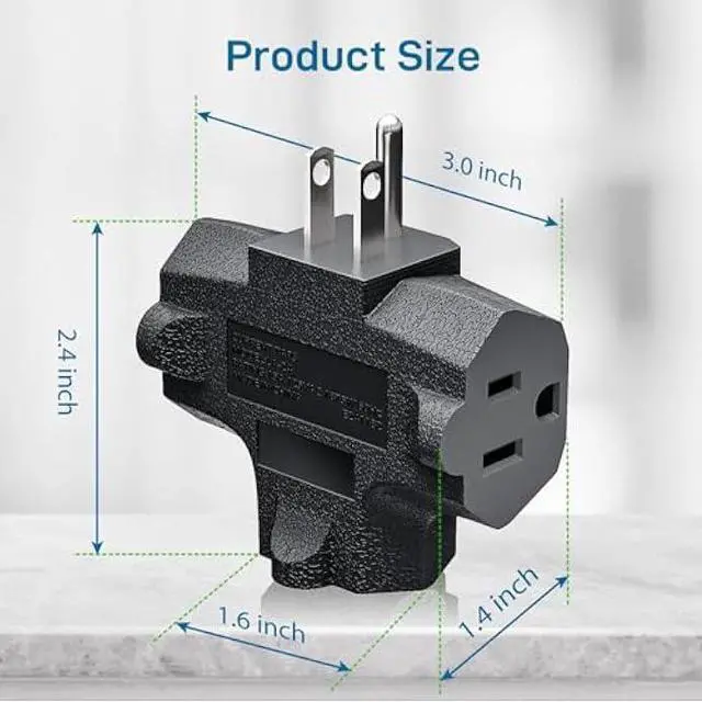 Alt view image 2 of 6 - K KASONIC - 3-Outlet Grounding Adapter, [UL Listed] Plug Extender, Heavy-Duty Grounded Power Tap - 3 Pack (Black)