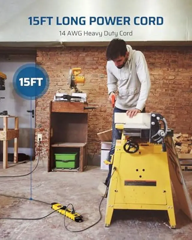 Alt view image 5 of 5 - DEWENWILS Metal Power Strip, 6-Outlet Heavy Duty Surge Protector with 15FT Long Cord, UL Listed, 14AWG/3C, 15A Circuit Breaker, 900 Joules, Low Profile Flat Plug, Wall Mountable