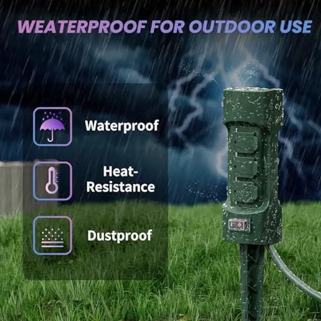 Alt view image 4 of 5 - K KASONIC Outdoor Power Stake, Kasonic 6-Outlet 9 ft Extension Cord Power Strip, Double Sided with Weatherproof Safety Flip Covers, ETL Certified Multi-Outlets (Outdoor)