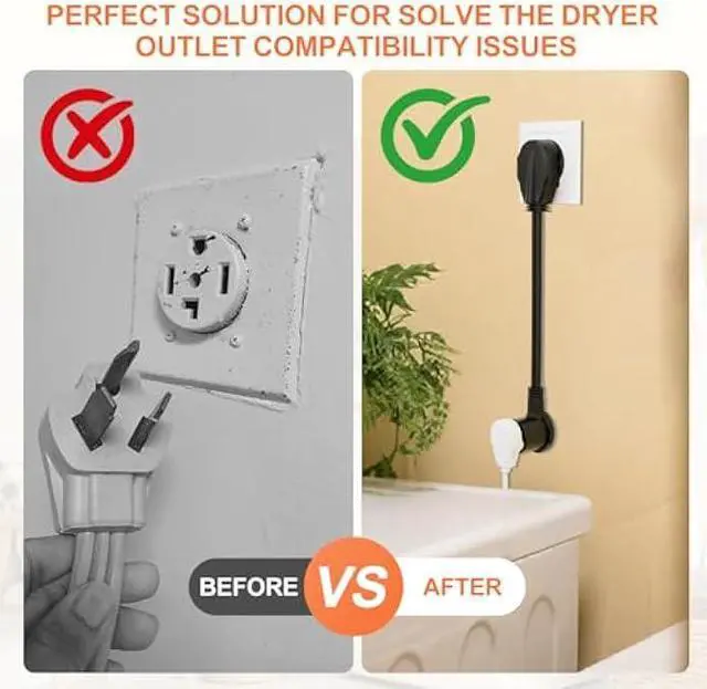 Alt view image 2 of 6 - 3 Prong to 4 Prong Dryer Adapter, 1.5FT Dryer Plug Adapter 3 to 4 Prong Outlet Cord Converter, NEMA 14-30P to 10-30R 10AWG Copper Wire 30A 250V Flexible DIY Dryer Connector for Home Laundry