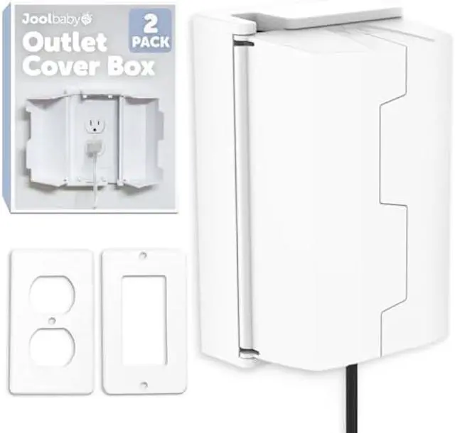 Main image of Outlet Cover Box for Child Safety (2 Pack) Duplex & Decorator Electrical Outlet Plates, Concealed Access Buttons, and Spacious Compartment - Jool Baby