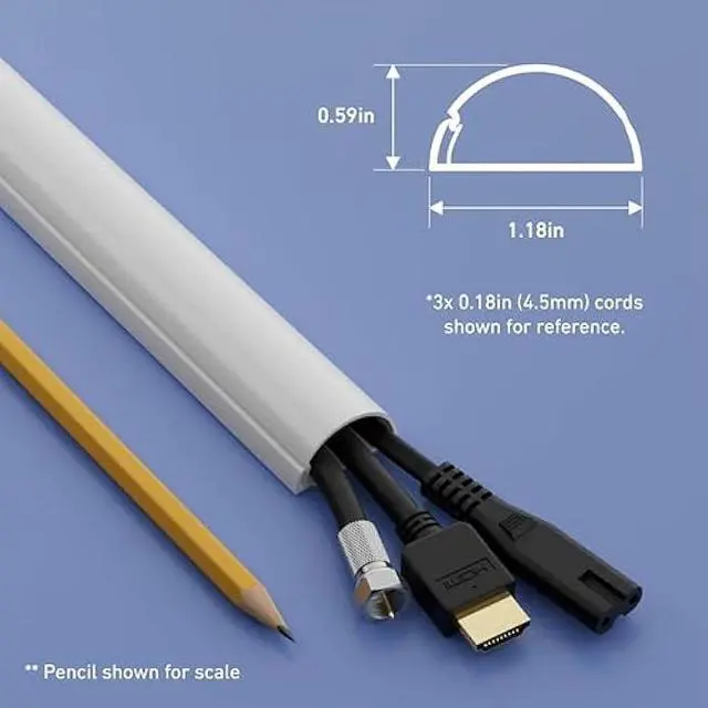 Alt view image 4 of 5 - D-Line 13.12ft Cord Hider Kit, Patented Cable Cover, Hide Wires on Wall, Channel for TV Mount Cords, Raceway Wire Hiders, Paintable, Adhesive, Half Round, 4X 1.18in W x 0.59in H x 39in Lengths, White