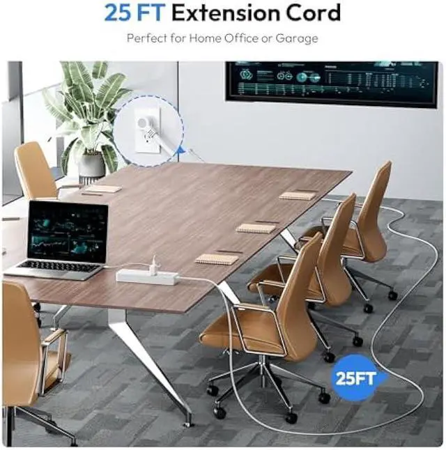 Alt view image 2 of 6 - 25 Ft Extension Cord ETL, NTONPOWER 2100J Surge Protector Power Strip with 10 AC Spaced Outlets 2 USB Ports, 1875W/15A Overload Protection, Wall Mountable for Indoor, Home, Office or Garage, White