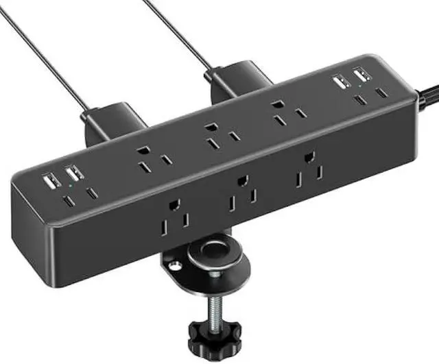Main image of Flat Plug Desk Clamp Power Strip 5FT, 24W Total Charging Station, Desk Edge Mount Power Strip 9 AC Outlets 8 USB Ports Surge Protector, Fit 1.7 Tabletop Edge, Home Office Accessories