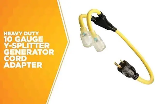 Alt view image 5 of 5 - Coleman Cable 01915 3-Feet Generator Power Cord Adapter; 10/3 Splitter Y Adapter; L5-30P to (2) Lighted 5-20R