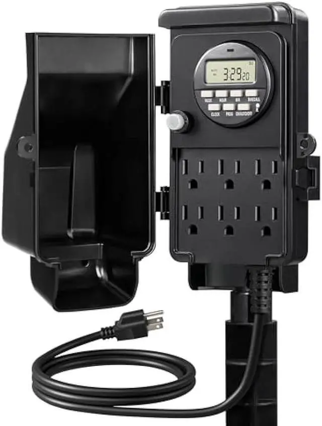 Main image of DEWENWILS Outdoor Digital Power Strip Timer, Outdoor Multi Socket Timer, Waterproof 6 Outlet Garden Power Stake, 6ft Cord, Outdoor Timer for Halloween/Christmas Lights, Yard, Garden, 15A Heavy Duty