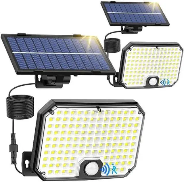 Main image of Solar Outdoor Lights, Motion Sensor Dusk to Dawn Wall Lights Waterproof, LED Outside Solar Powered Security Flood Light Fixtures 3 Modes with 16FT Cable for Front Door Porch Shed Barn Garage, 2 Packs
