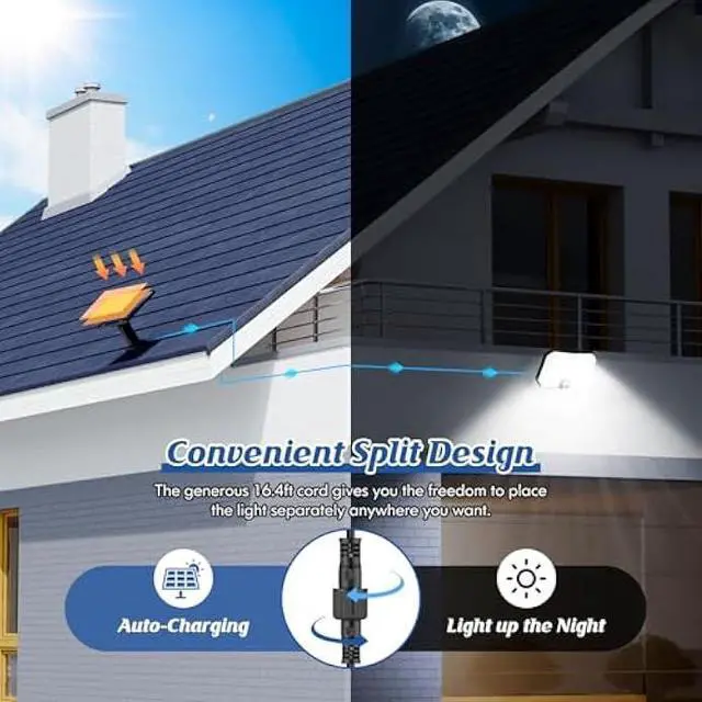 Alt view image 2 of 5 - Solar Outdoor Lights, Motion Sensor Dusk to Dawn Wall Lights Waterproof, LED Outside Solar Powered Security Flood Light Fixtures 3 Modes with 16FT Cable for Front Door Porch Shed Barn Garage, 2 Packs