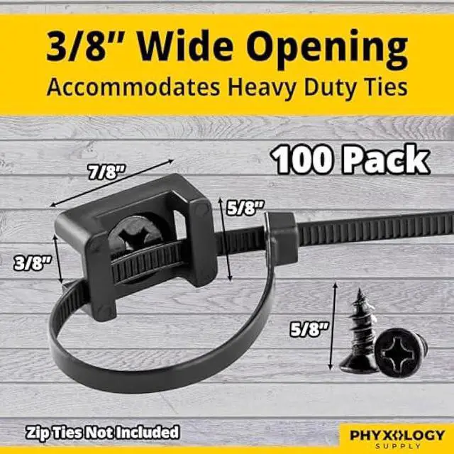 Alt view image 2 of 6 - Pro-Grade, Slim, 1x .6 Cable Tie Mounts With Screws 100 Pack. High Strength, Black Zip Tie Bases For Wire Management. Permanently Anchor To Wall, Desk or Baseboard. Run Cords at Your Home or Office