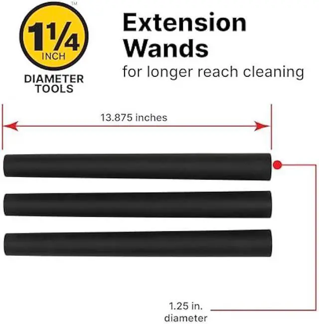 Alt view image 2 of 5 - Shop-Vac 9061400 1.25 Inch Diameter Extension Wands, 3-Piece Set, Durable Black Plastic, Ideal for Extended Reach With 1.25 Inch Hoses