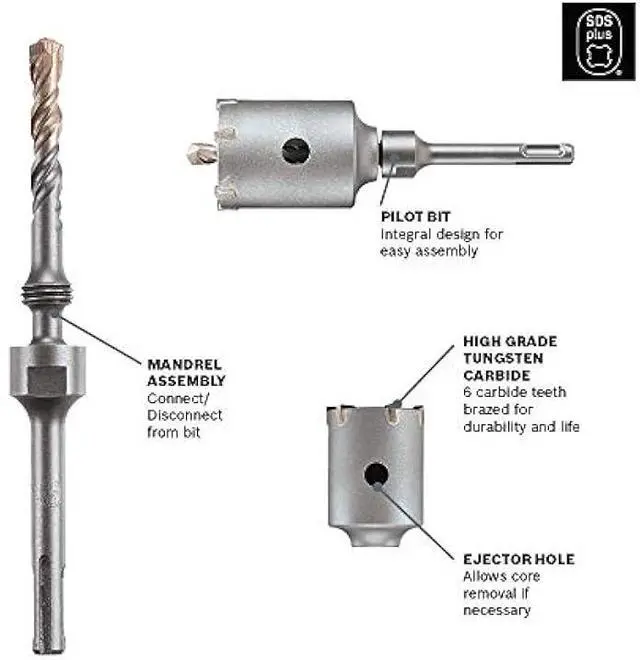 Alt view image 3 of 6 - Bosch T3923SC 4 in. Extension Carbide SDS-Plus Speedcore Thin-Wall Core Bit for Removal of Masonry, Brick and Block (2-Piece)
