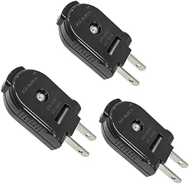 Main image of Extension Cord Replacement Male Power Plug, 2 Prong, 125V/10A, Non-Grounding, Ideal for Small Appliances Such as Power Strips & Lamps & DIY Projects, 3-Pack, Black