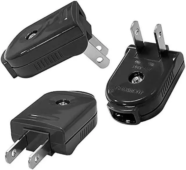 Alt view image 2 of 7 - Extension Cord Replacement Male Power Plug, 2 Prong, 125V/10A, Non-Grounding, Ideal for Small Appliances Such as Power Strips & Lamps & DIY Projects, 3-Pack, Black