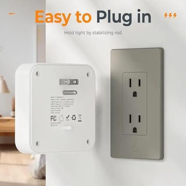 Alt view image 5 of 6 - Multi Plug Outlet Extender, TESSAN Surge Protector Splitter with 3 USB (1 USB C Port) Wall Charger, Multiple Expander for Travel, Home, College Dorm Room