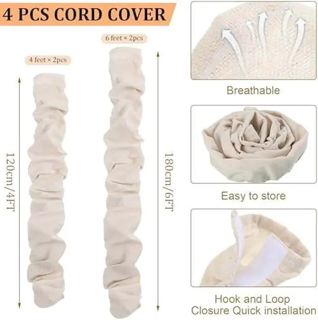 Alt view image 2 of 7 - 4 Pcs Fabric Cord Cover 6 Feet and 4 Feet Chain Cable Sleeve Chandelier Lighting Wire Cord Cover for Lamps Light Fixtures Lighting Wires Cable Management