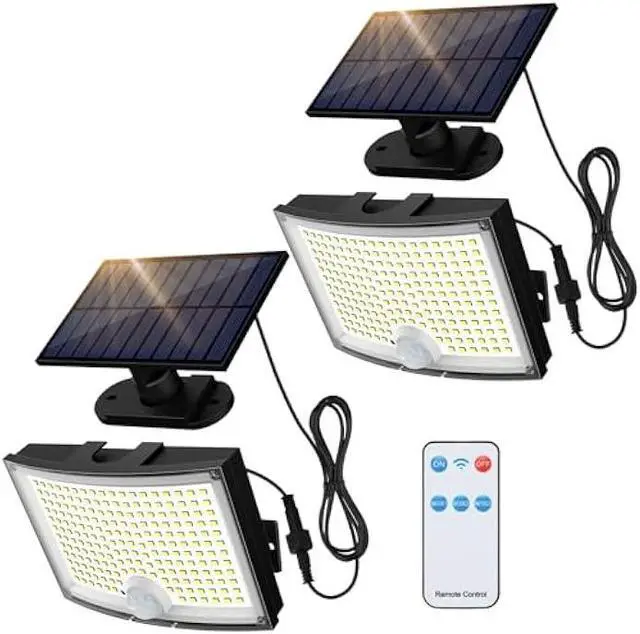 Main image of Adiding Solar Outdoor Lights, 202 LEDs Flood Lights with 16.4 ft Cable, Remote Control Solar Motion Sensor Outdoor Lights, 3 Modes Solar Powered Security Lights for Outside Patio, Yard, Garage, 2 Pack
