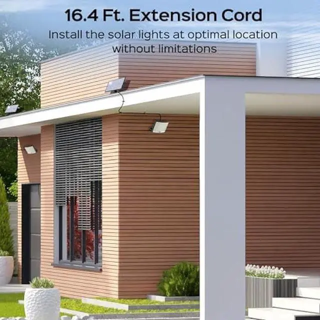 Alt view image 5 of 6 - Adiding Solar Outdoor Lights, 202 LEDs Flood Lights with 16.4 ft Cable, Remote Control Solar Motion Sensor Outdoor Lights, 3 Modes Solar Powered Security Lights for Outside Patio, Yard, Garage, 2 Pack