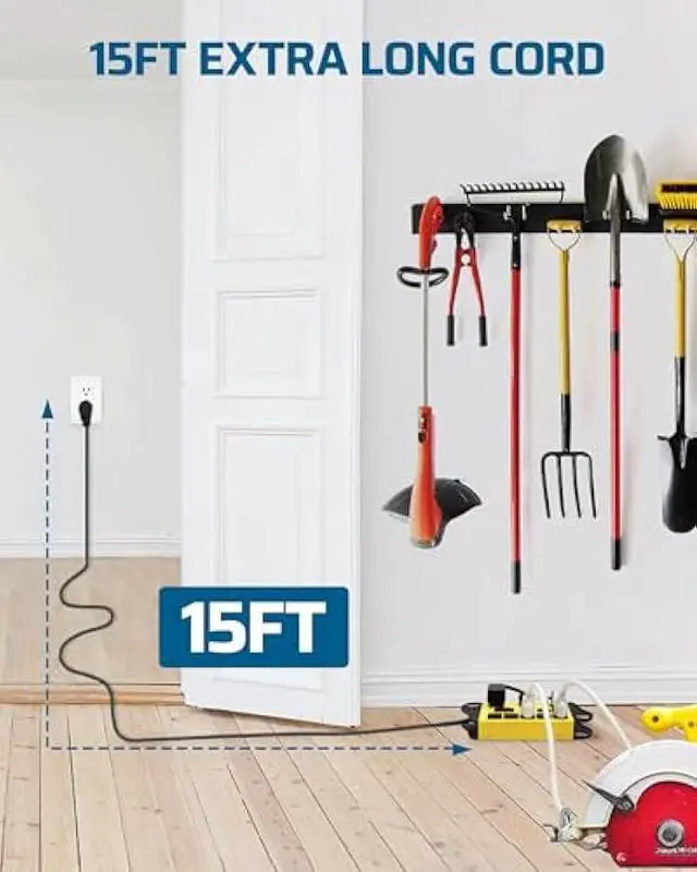 Alt view image 4 of 5 - DEWENWILS 8-Outlet Metal Power Strip Surge Protector with 2 USB Ports, UL Listed, 15 Ft Flat Plug Extension Cord, Heavy Duty Industrial Power Strip,15A Circuit Breaker, 1440Joules, Wall Mount