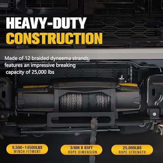 Alt view image 3 of 6 - BUNKER INDUST Synthetic Winch Rope 3/8 x 85', 25000 Ibs Winch Cable Replacement with Protective Sleeve for Recovery Off Road ATV UTV SUV Truck,1 Pcs Black Winch Line