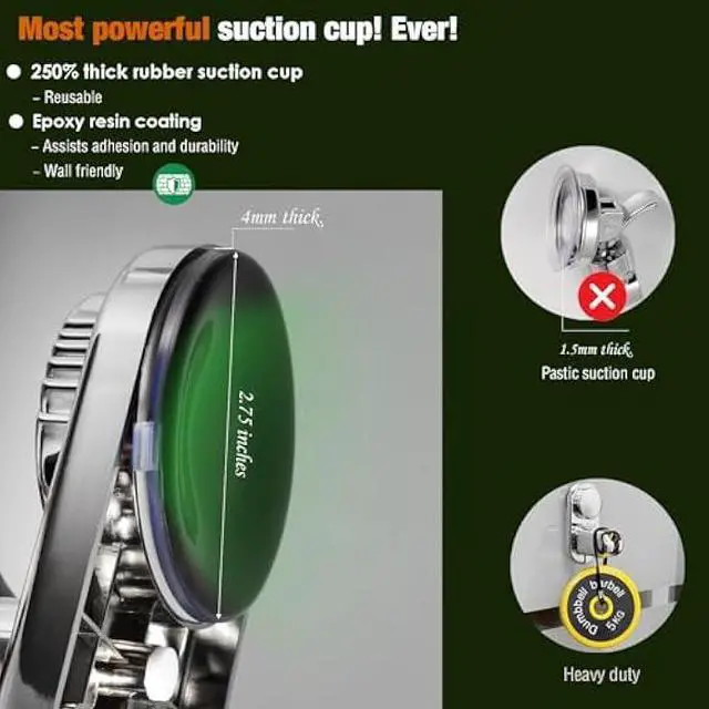 Alt view image 3 of 6 - Suction cup Handheld Shower Head Holder - Relocatable - 5 Angles Adjustable - Horizontal Setting - Large Shower Head Supports - Wider Input - Wall mounted with Vacuum Power (Polished Chrome)