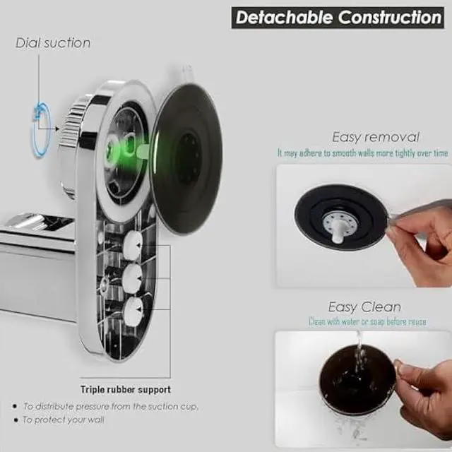 Alt view image 4 of 6 - Suction cup Handheld Shower Head Holder - Relocatable - 5 Angles Adjustable - Horizontal Setting - Large Shower Head Supports - Wider Input - Wall mounted with Vacuum Power (Polished Chrome)