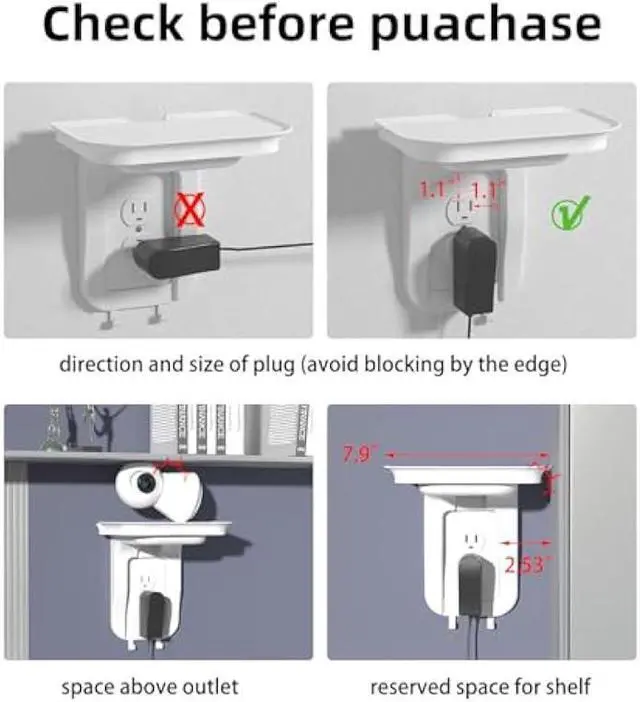 Alt view image 4 of 7 - suptek Large Wall Outlet Shelf,Home Wall Shelf Organizer for Outlets,Perfect for Bathroom Kitchen,Bedrooms,Ideal for Cell Phone Speaker up to 20lbs,with Cable Management and Detachable Hooks (S3XLW)