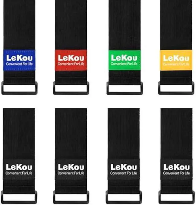 Main image of Elastic Cinch Straps Black 2 x 18 (8 Pack), Stretchy Hook and Loop Storage Straps Hook and Loop Cinch Strap with Buckle - Bicycle, Truck, Boat Extension Cords, Hoses Garage & RV Organization