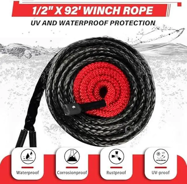 Alt view image 2 of 5 - TYT Synthetic Winch Rope Kit - 1/2 x 92' with 32000 lbs Strength, Protective Sleeve, Heavy Duty Hook and Safety Pull Strap for Off-Road 4x4 Vehicles, Trucks (Black)
