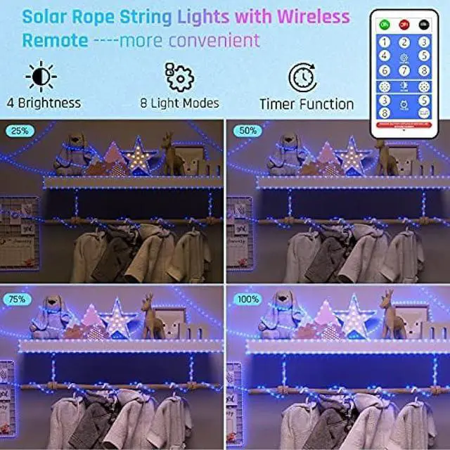 Alt view image 2 of 5 - Solar Rope Lights Outdoor Waterproof LED - 200 LED Solar Rope String Lights, 72FT 8 Modes with Remote Flexible Solar Tube String Lights for Garden Patio Fence Balcony Pool Trampoline Party