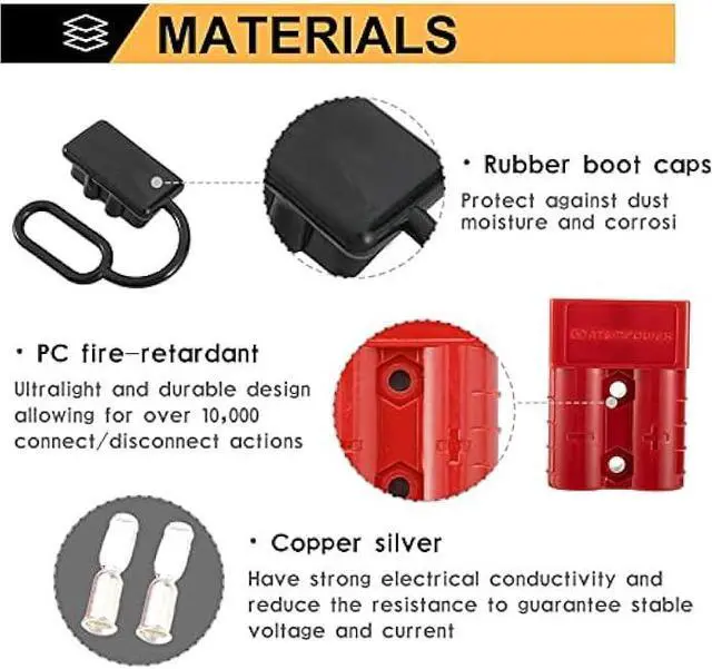 Alt view image 3 of 7 - BUNKER INDUST 50A 6-10 Gauge Battery Quick Connect Disconnect Wire Harness Plug Kit 4 Pcs Battery Cable Quick Connect Disconnect Plug for Winch Auto Car Trailer Driver Electrical Devices,Red