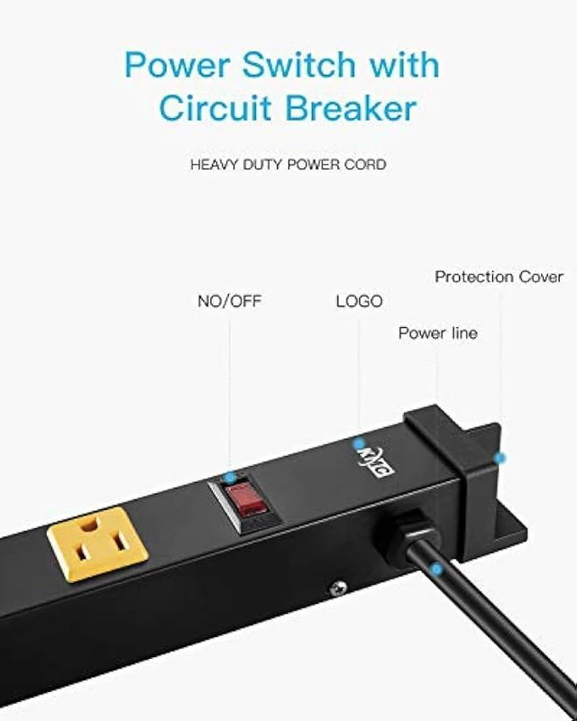 Alt view image 3 of 6 - KMC 12 Outlet Heavy Duty Workshop Metal Power Strip with 3-Foot Long Extension Cord with Circuit Breaker, for Workshop and Industrial use, ETL Certified,Black