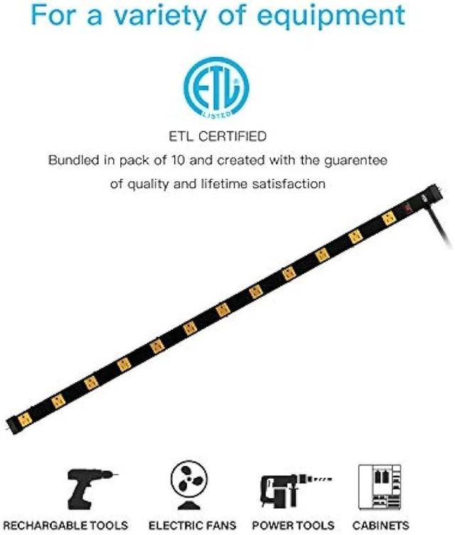 Alt view image 5 of 6 - KMC 12 Outlet Heavy Duty Workshop Metal Power Strip with 3-Foot Long Extension Cord with Circuit Breaker, for Workshop and Industrial use, ETL Certified,Black