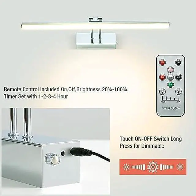 Alt view image 5 of 6 - Battery Picture Light, 16 inch Wireless Picture Light for Painting with Remote,Full Metal Rechargeable Art Light,Wall Sconce Display Lighting for Portrait, Photo Frame,Gallery, (Chrome)