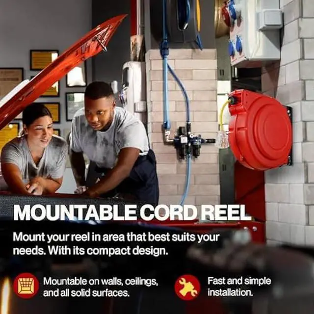 Alt view image 4 of 4 - ReelWorks Extension Cord Reel Retractable Longest Industrial 12awg x 80' Foot Commercial Premium Grade Ultra Flexible 3C/SJTOW Glow Strip Cable and Led Light Up Triple Tap Connector Use Indoor/Outdoor