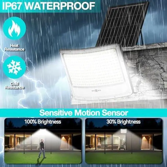 Alt view image 4 of 6 - TENKOO Solar Street Flood Lights Outdoor 7000W 2 Pack Solar Parking Lot Lights Dusk to Dawn 200000LM IP67 Waterproof Security Commercial Lighting with 16.4ft Cables for Yard, Garden, Stadium, Pathway