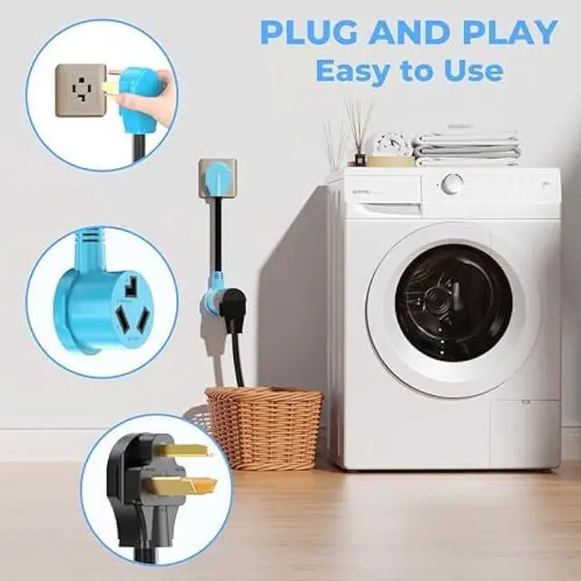 Alt view image 6 of 6 - CircleCord Dryer Adapter Cord 3 Prong to 4 Prong Blue, 3P Older Dryer to 4P Newer House, Dryer Convert Cord NEMA 14-30P Plug to NEMA10-30R Receptacle, 30A 220V 10 AWG STW, ETL Listed