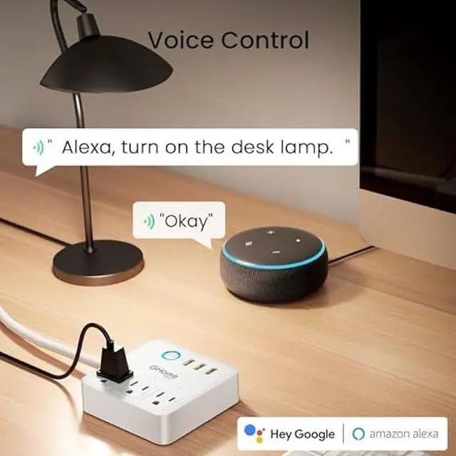 Alt view image 2 of 5 - GHome Smart Power Strip with 3 USB Ports & 3 Smart Outlets Plugs That Work with Alexa & Google Home, WiFi Surge Protector, Flat Plug for Home Office Travel, 10A, White