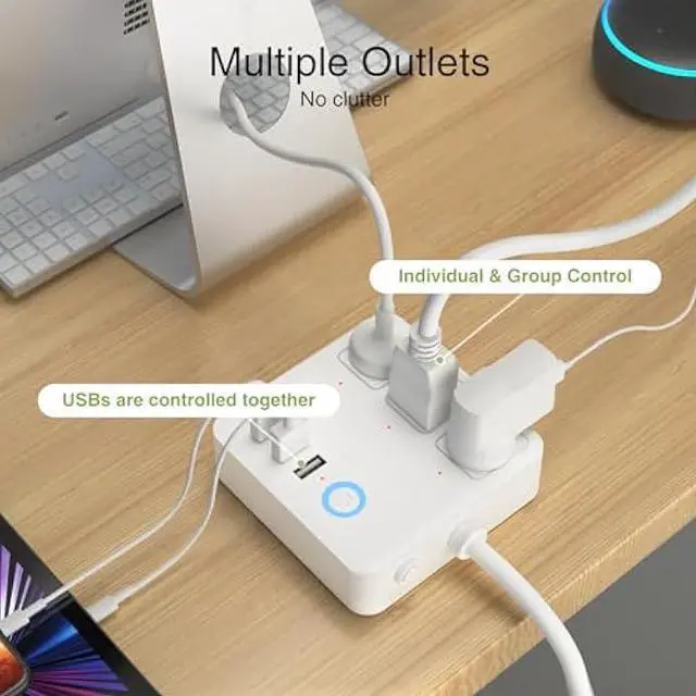 Alt view image 4 of 5 - GHome Smart Power Strip with 3 USB Ports & 3 Smart Outlets Plugs That Work with Alexa & Google Home, WiFi Surge Protector, Flat Plug for Home Office Travel, 10A, White