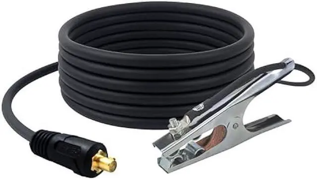 Main image of SÜA - 300 Amp Welding Ground Clamp Lead Assembly - Dinse 35-70 Connector - #1 AWG 100% Copper Cable (15 FEET)