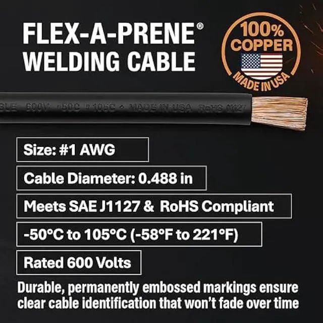 Alt view image 4 of 7 - SÜA - 300 Amp Welding Ground Clamp Lead Assembly - Dinse 35-70 Connector - #1 AWG 100% Copper Cable (15 FEET)