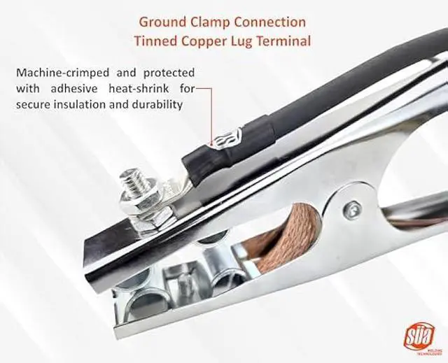 Alt view image 3 of 7 - SÜA - 300 Amp Welding Ground Clamp Lead Assembly - Dinse 35-70 Connector - #1 AWG 100% Copper Cable (15 FEET)