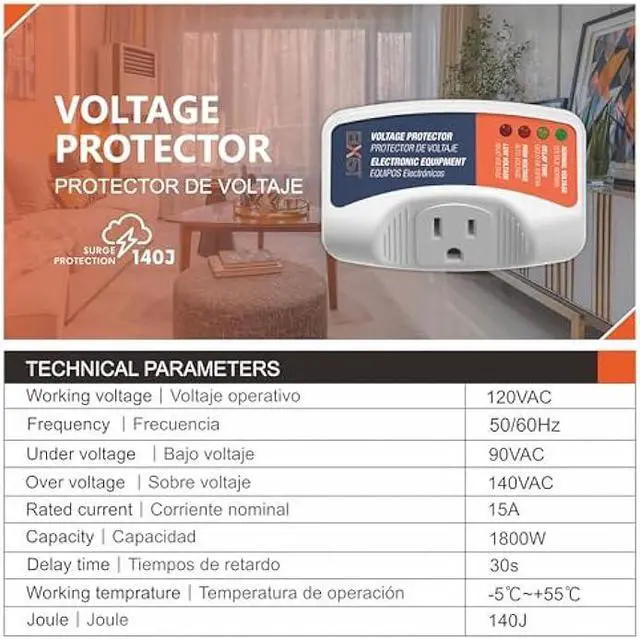 Alt view image 2 of 5 - BXST Surge Protector for Refrigerator 15A 1800W 140J Single Outlet Surge Protector Plug in for Home Appliance Multi Function Plug with Protection Wall Mount Power Suppressor for TV/PC/PS5