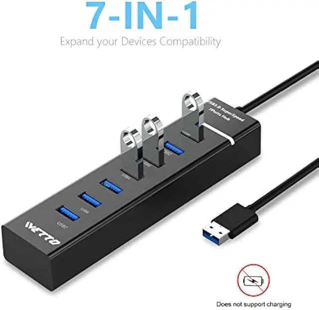 Alt view image 3 of 5 - 7-Port USB 3.0 Hub, IVETTO Data USB Hub Splitter with 3.3ft Long Cable for Laptop, PC, MacBook, Mac Pro, Mac mini, iMac, Surface Pro and More