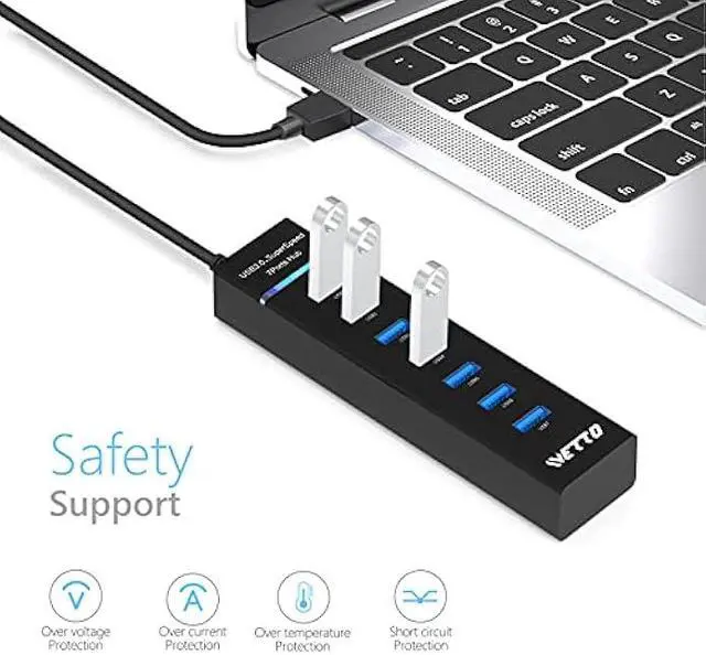 Alt view image 4 of 5 - 7-Port USB 3.0 Hub, IVETTO Data USB Hub Splitter with 3.3ft Long Cable for Laptop, PC, MacBook, Mac Pro, Mac mini, iMac, Surface Pro and More