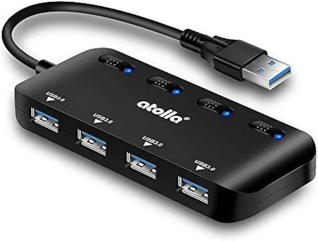 Main image of USB 3.0 Hub Splitter - USB Extender 4 Port USB Ultra Slim Data Hub with Individual Power Switch and LED